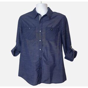 Eighty Eight Platinum Mens M Button-Up Shirt Blue Roll-Tab Slvs Casual Ivy Prep